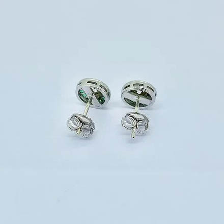 0.52ct Diamond and Calibre Emerald Cluster Target Earrings in 18ct White Gold