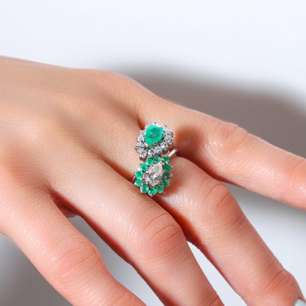Vintage Emerald and Diamond Cluster Crossover Ring