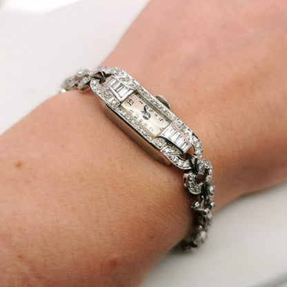 Art Deco Diamond and Platinum Cocktail Wristwatch, 6.00 carat total, Circa 1925