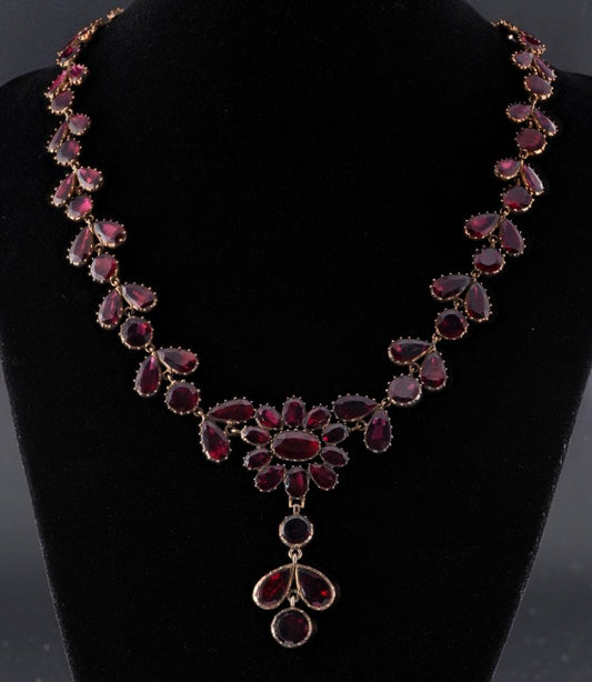 Antique Georgian Almandine Garnet Cluster Riviere Necklace