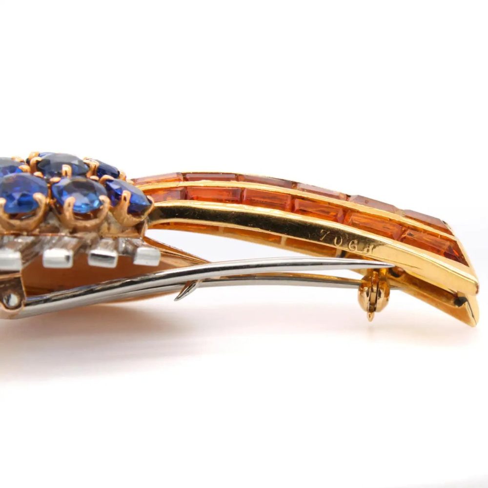 Vintage Retro 1940s Sasportas 18ct Yellow Gold Comet Spray Brooch with 3cts Sapphires Citrine and Diamonds