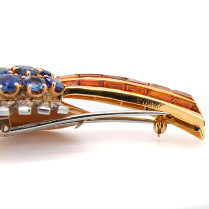 Vintage Retro 1940s Sasportas 18ct Yellow Gold Comet Spray Brooch with 3cts Sapphires Citrine and Diamonds
