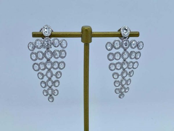 Rose Cut Diamond Chandelier Drop Earrings, 9.27 carat total, in 18ct white gold