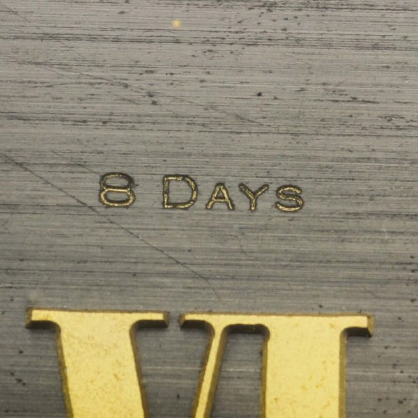 Art Deco Style Vintage Omega Table Desk Clock; black square dial with golden Roman numeral markers and hands, 8-day movement