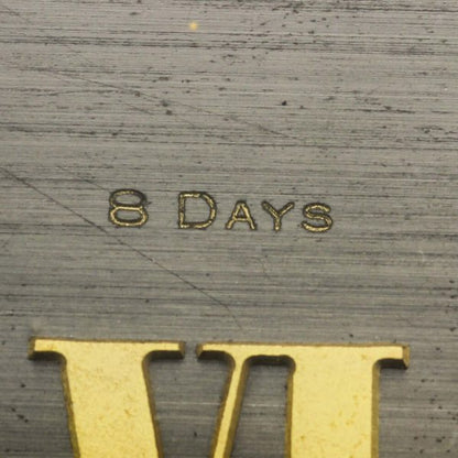 Art Deco Style Vintage Omega Table Desk Clock; black square dial with golden Roman numeral markers and hands, 8-day movement