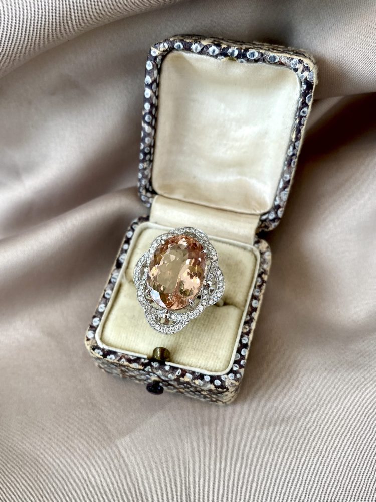 10.26ct Oval Cut Morganite and Diamond Cluster Dress Ring in 18ct White Gold