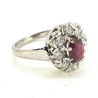Natural No Heat Ruby and Diamond Cluster Ring