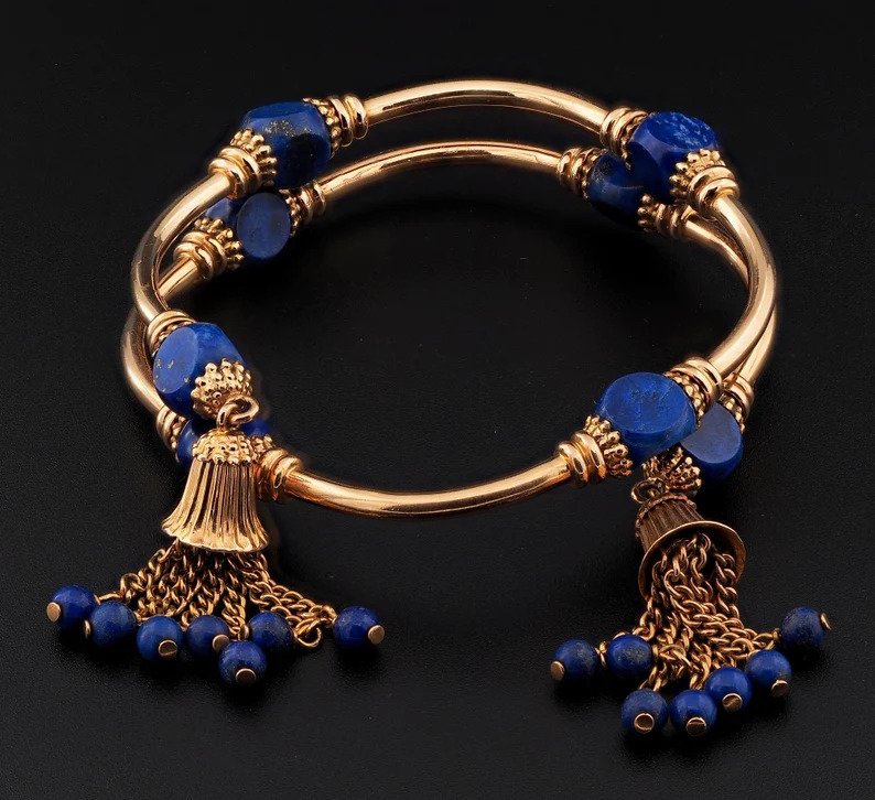 Vintage Italian Weingrill Lapis Lazuli and 18ct Yellow Gold Venezia Bracelet