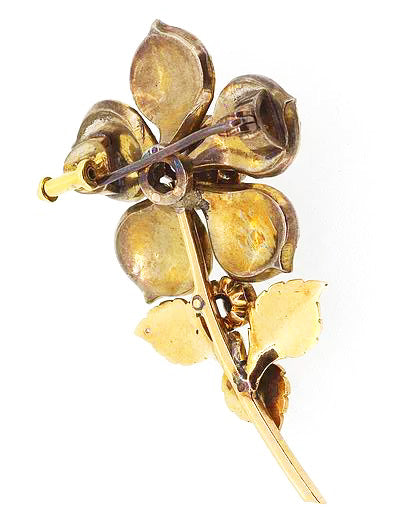 Antique Victorian Rose Cut Diamond Floral Brooch, set in Silver and Gold