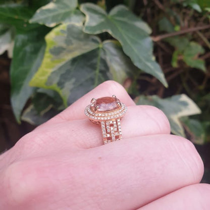Morganite and Diamond Oval Cluster Dress Ring in 18ct Rose Gold, 2.54 carats