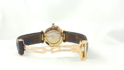 Cartier Pasha 18ct Night and Day 38mm Automatic Watch, skeleton display back, black leather strap with a 18ct Cartier Deloyant Clasp