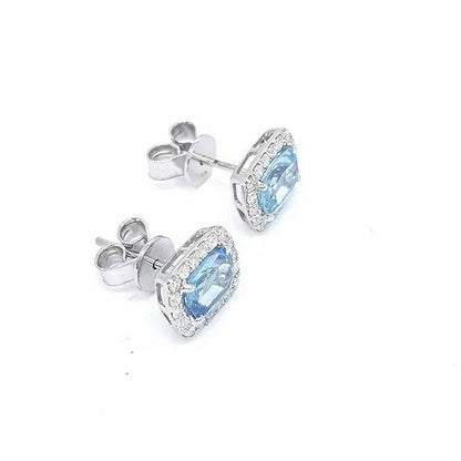 Aquamarine and Diamond Cushion Shaped Stud Earrings, 1.53 carats, in 9ct white gold