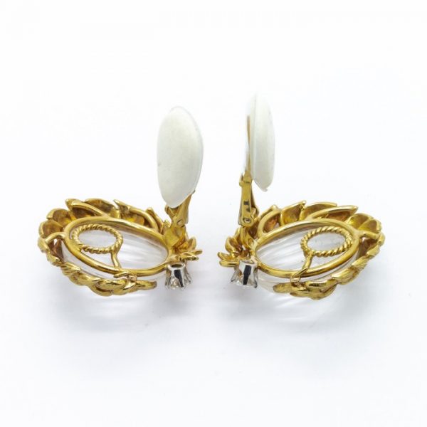 David Webb Rock Crystal, Diamond and Gold Earrings