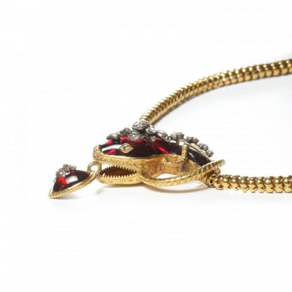 Antique Victorian Garnet Diamond and Gold Snake Necklace