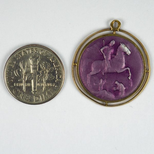 French St George Purple Enamel and 18ct Gold Medal Pendant