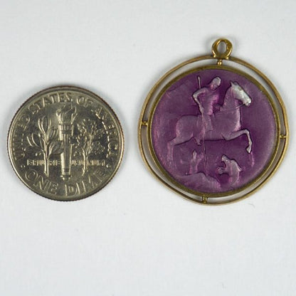 French St George Purple Enamel and 18ct Gold Medal Pendant