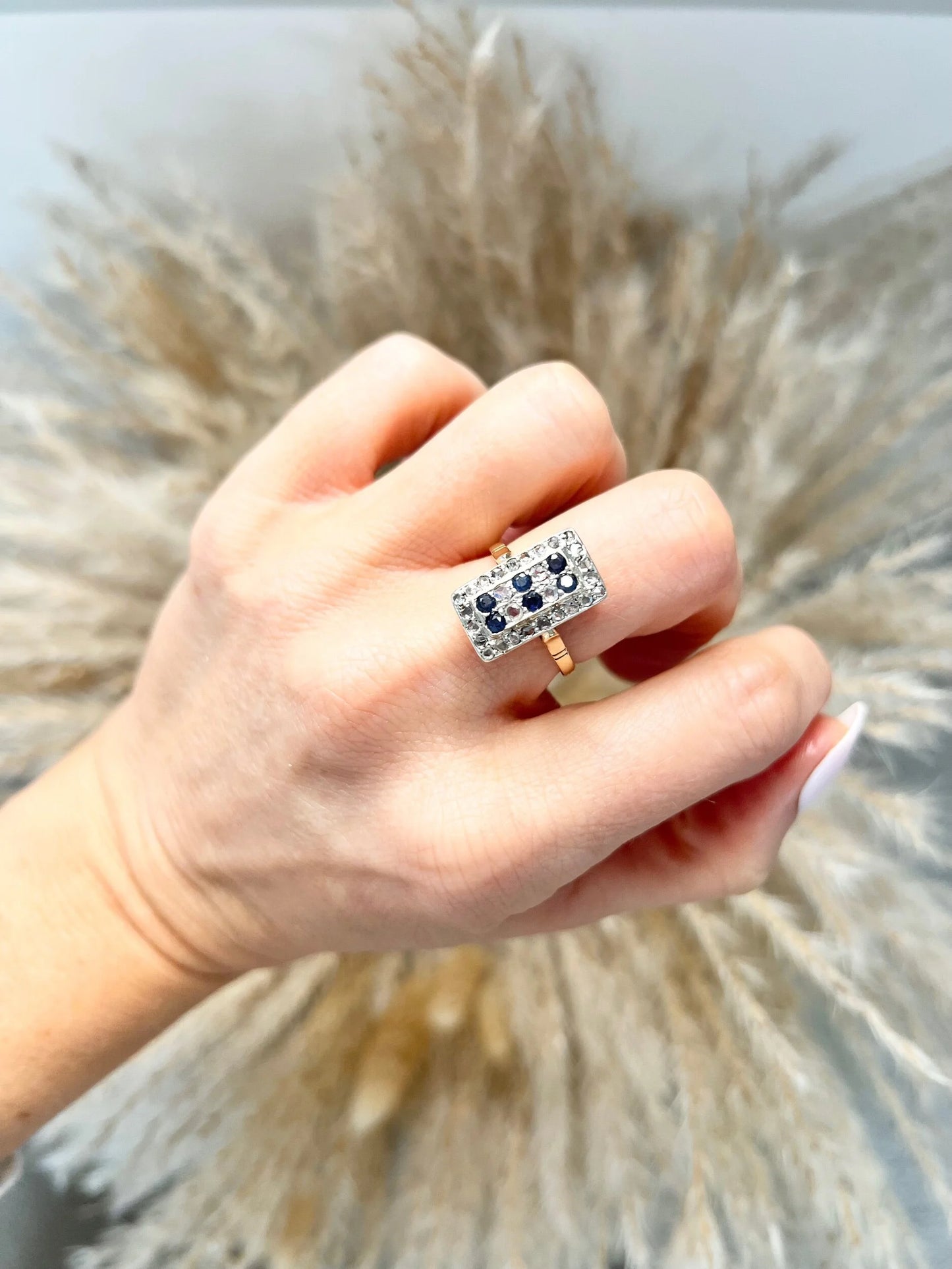 Antique 18 Carat Gold Sapphire and Diamond Rectangular Ring, Circa 1900