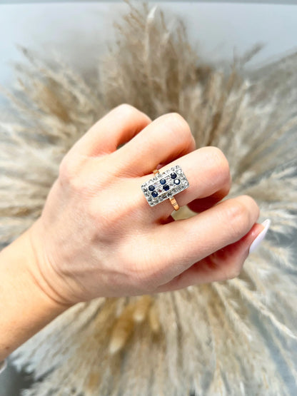 Antique 18 Carat Gold Sapphire and Diamond Rectangular Ring, Circa 1900