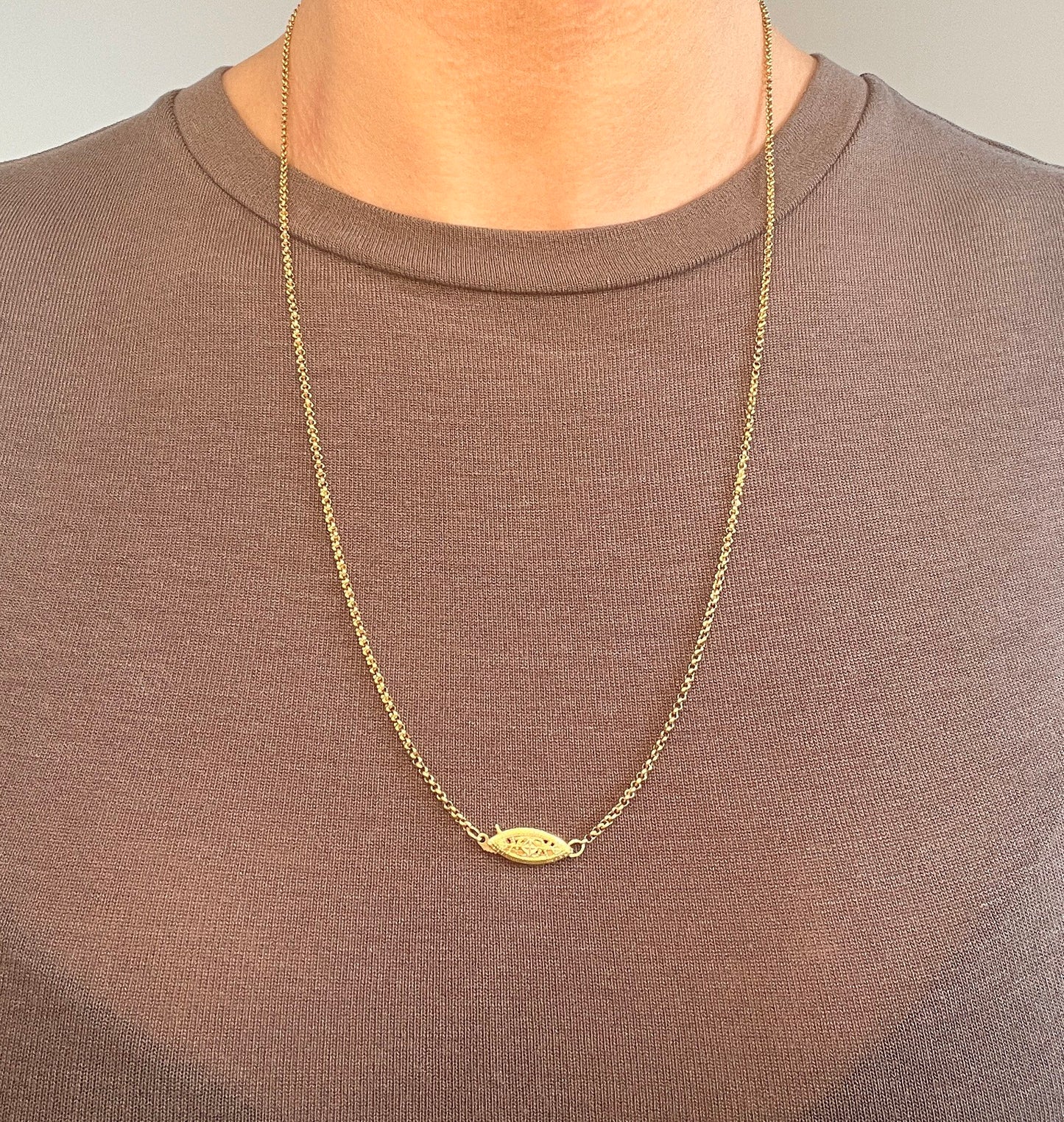 Antique 18 ct Gold, 1920's 23 Inch Fancy Oval & Round Link Belcher Chain With Filigree Clasp