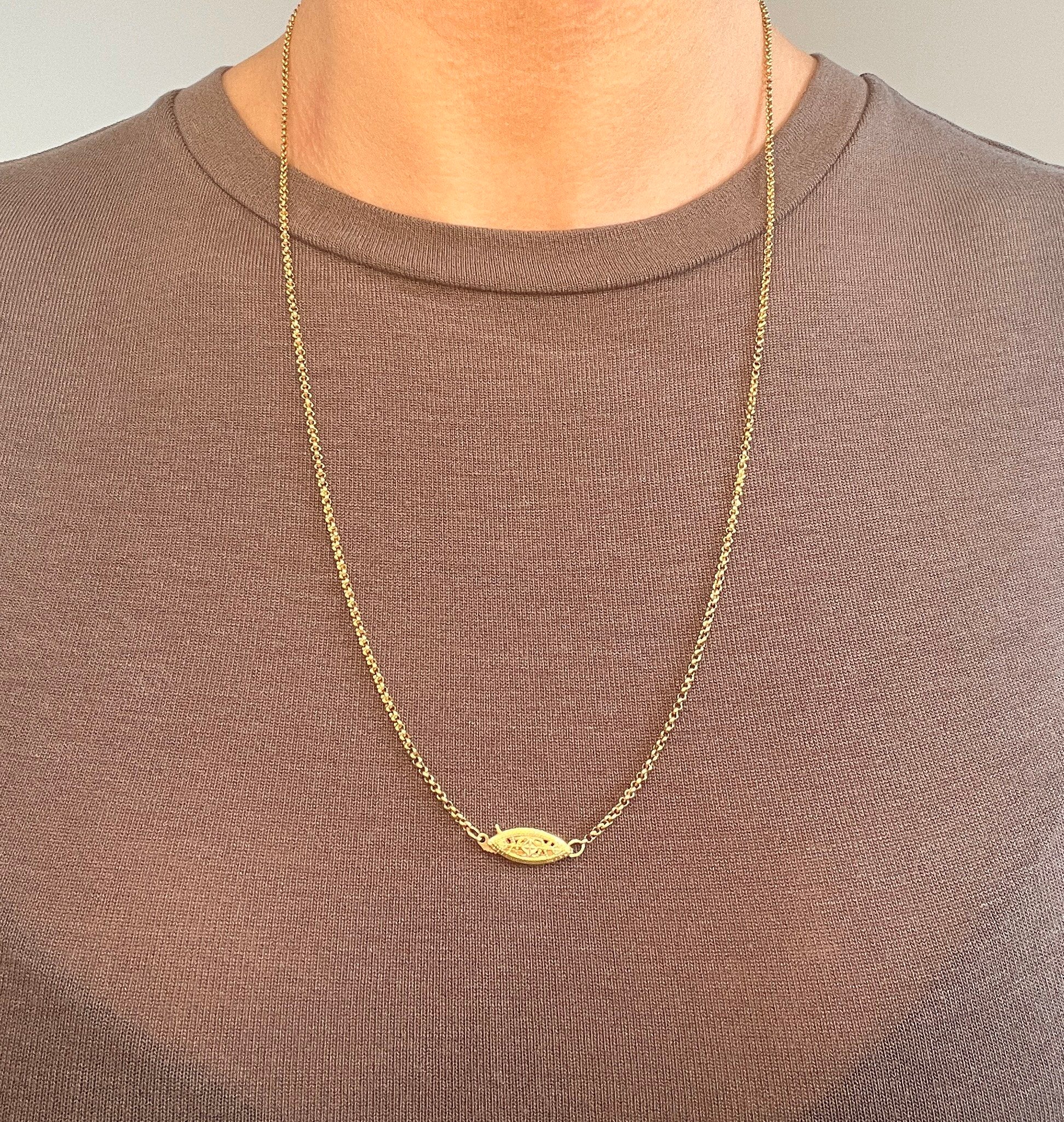 Antique 18 ct Gold, 1920's 23 Inch Fancy Oval & Round Link Belcher Chain With Filigree Clasp