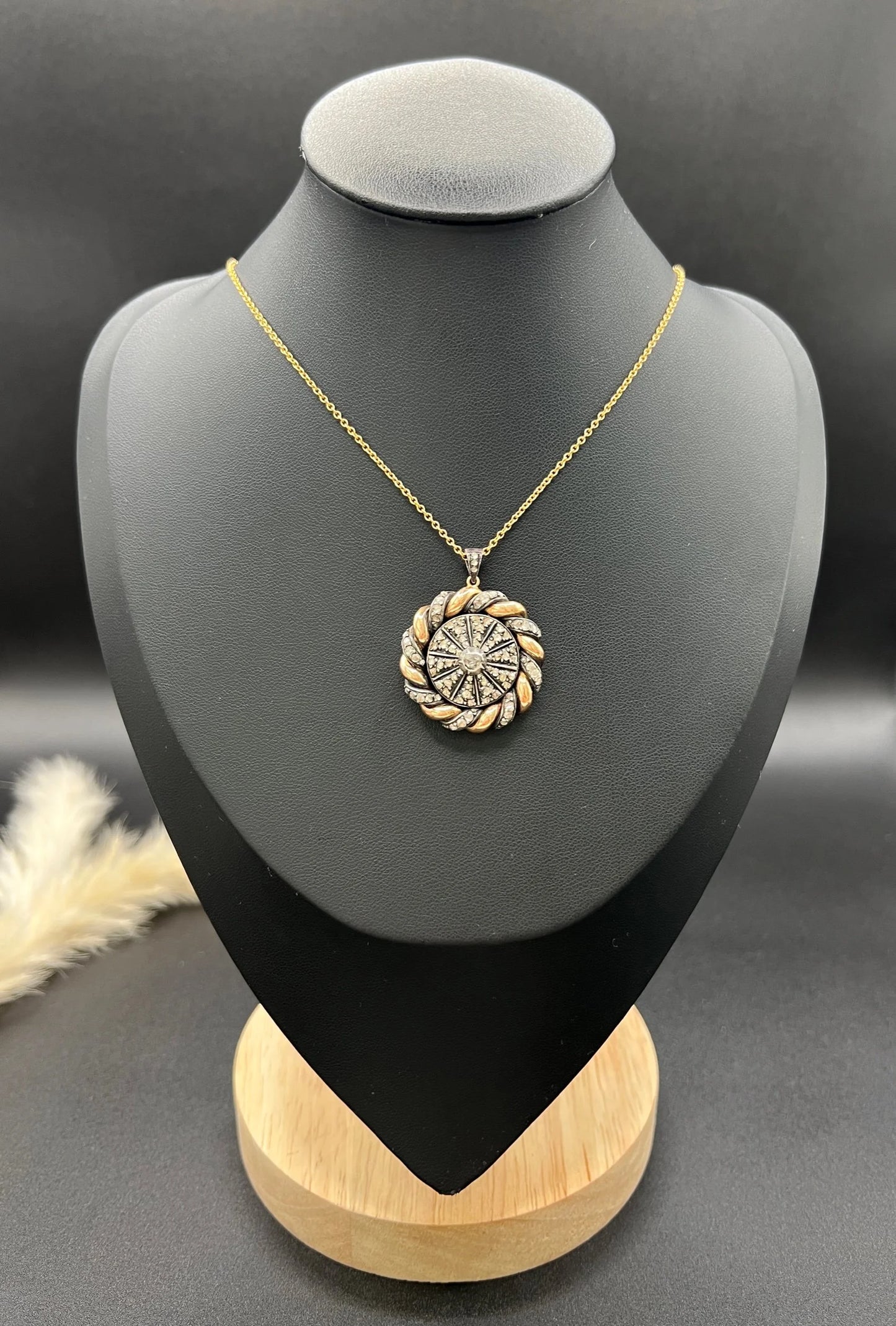 Victorian 18 Carat Yellow Gold and Platinum Diamond Catherine Wheel Pendant