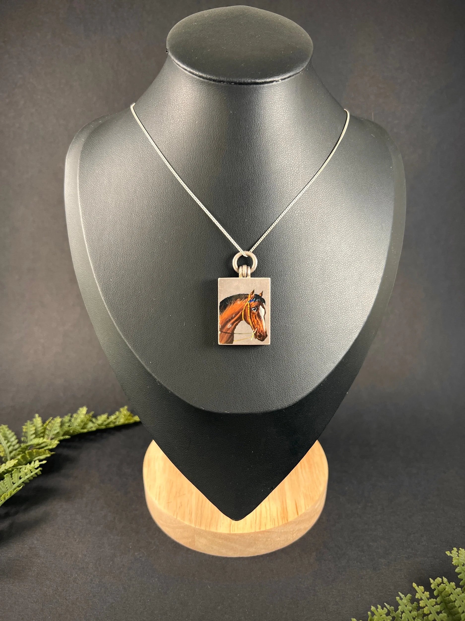 Antique French Silver, Edwardian Era Rectangular Enamel Horse Locket, Heirloom Gift
