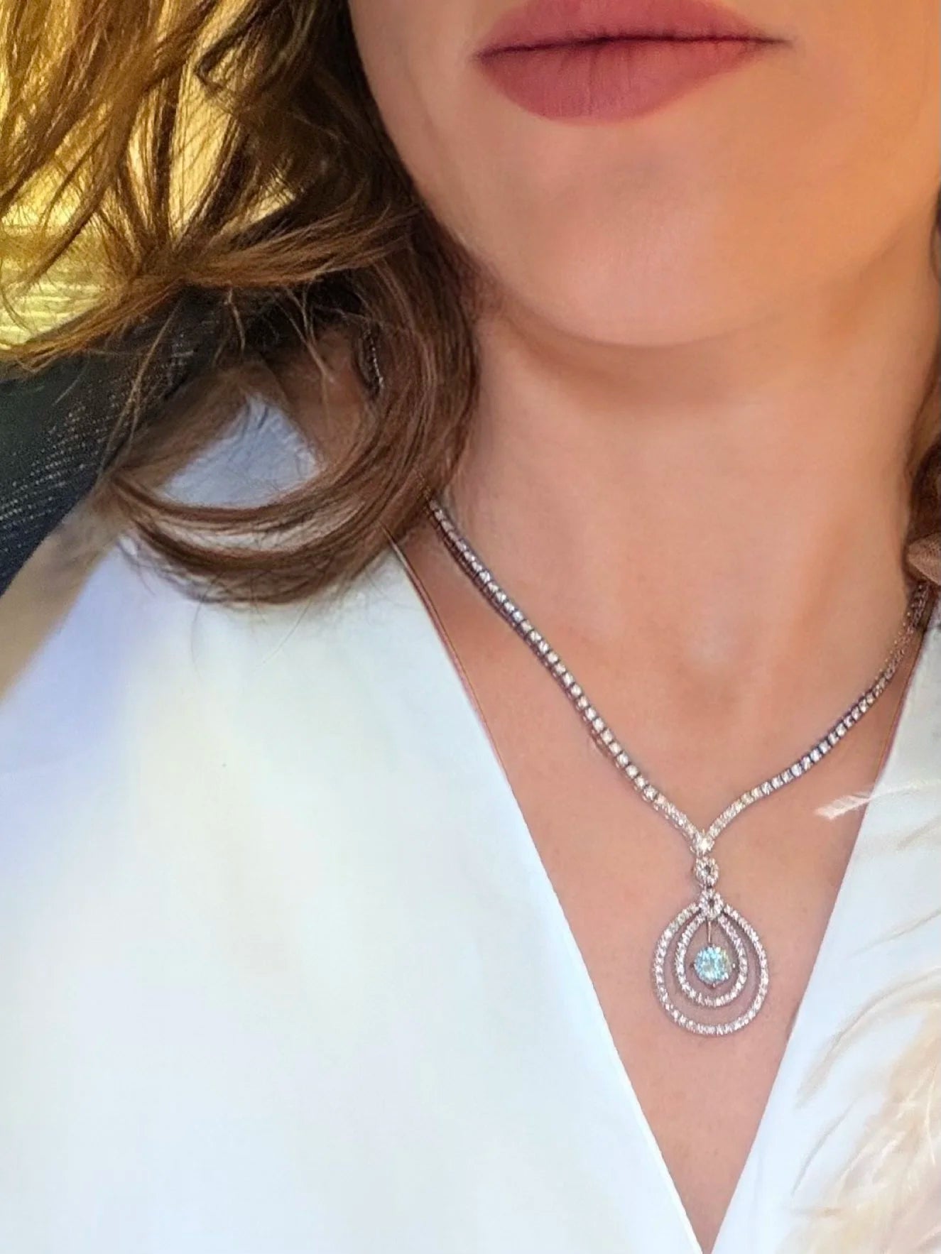 Vintage 18 Carat White Gold Diamond And Aquamarine Necklace