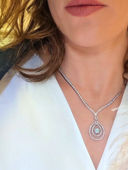 Vintage 18 Carat White Gold Diamond And Aquamarine Necklace