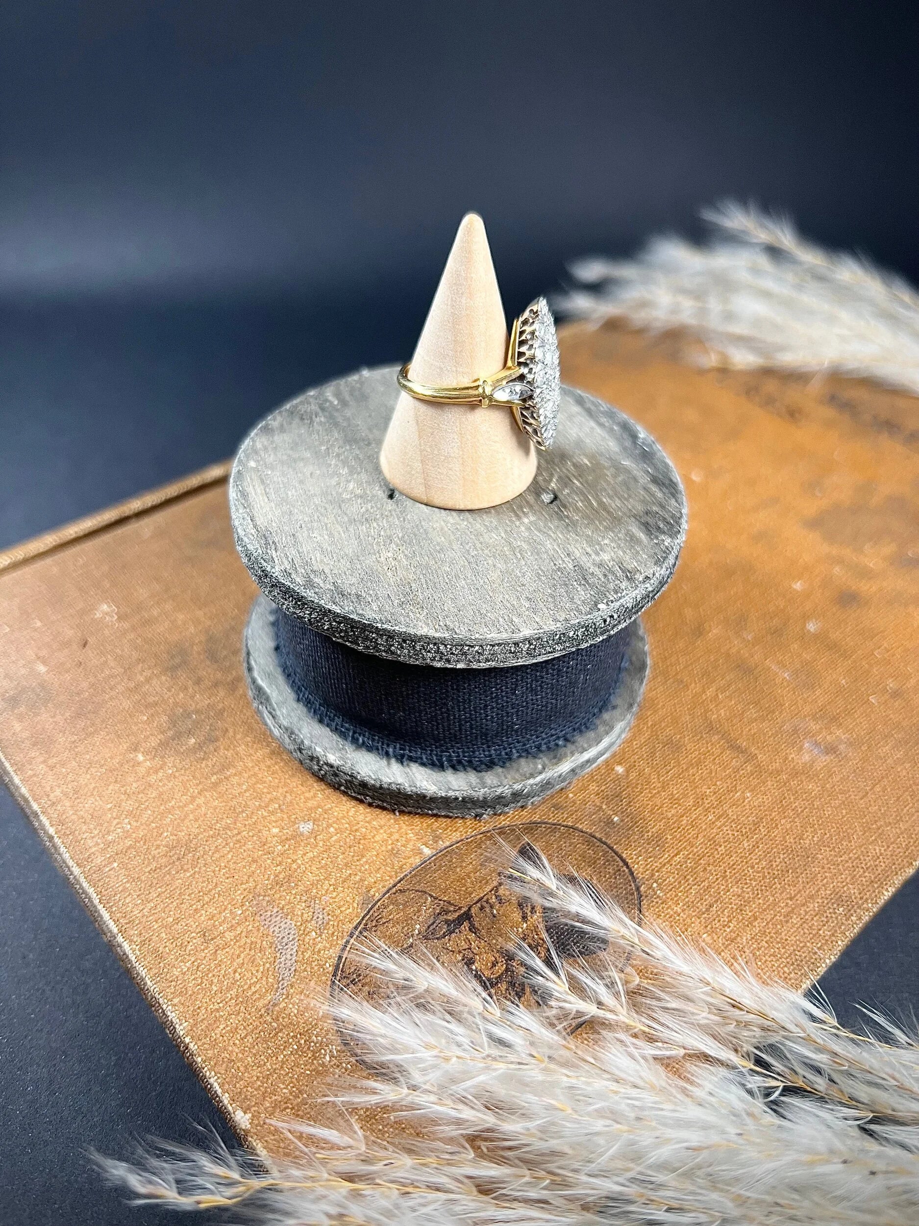Vintage French 1940s Diamond Marquise Navette Cluster Ring