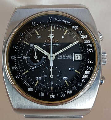 Vintage 1970s Omega Speedmaster 125 Anniversary Limited Edition 42mm Stainless Steel Watch; black dial, date aperture, chronograph, automatic