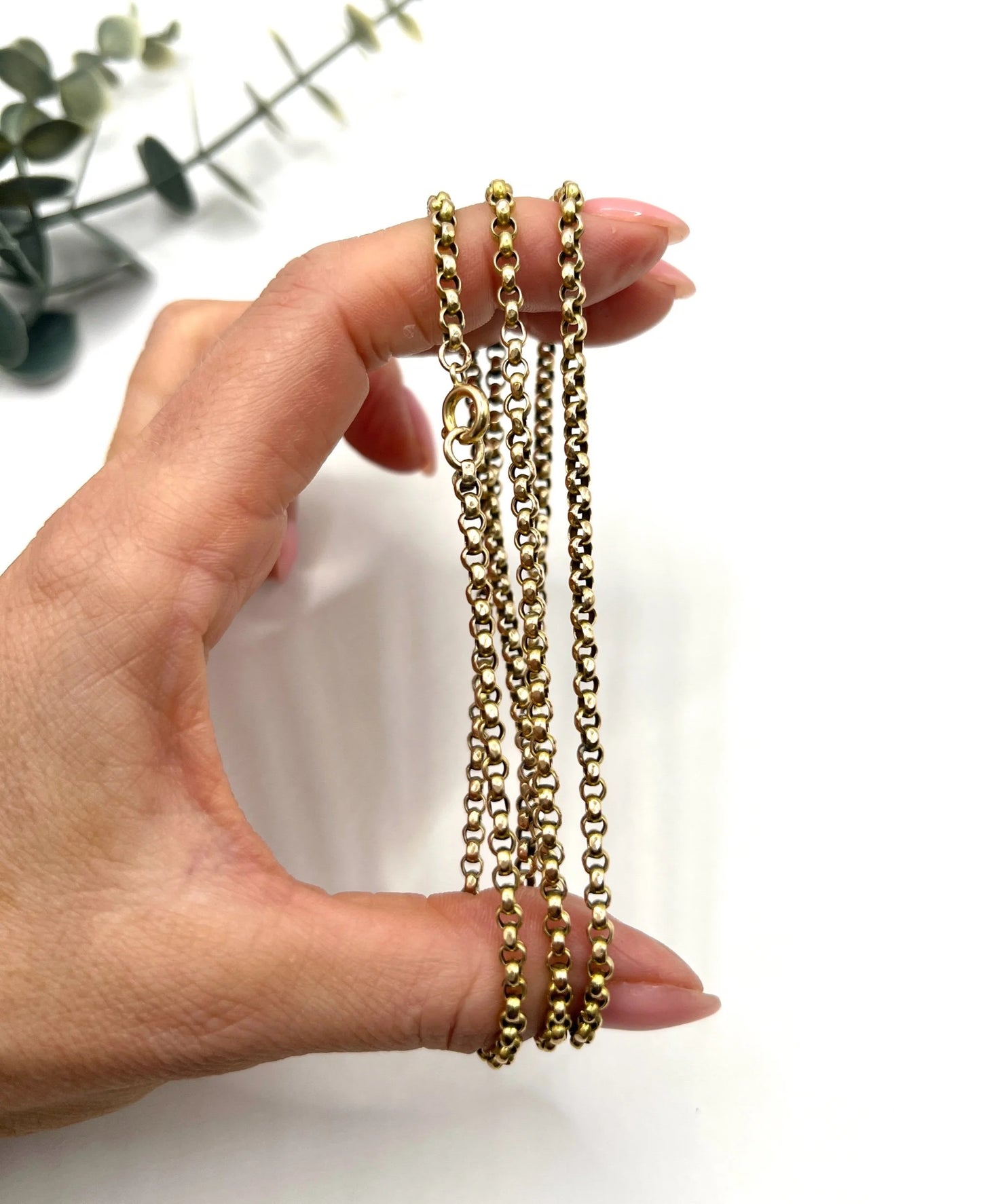 Antique 9 ct Yellow Gold Belcher Chain - Edwardian Faceted Link Necklace