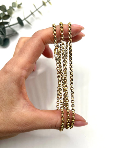 Antique 9 ct Yellow Gold Belcher Chain - Edwardian Faceted Link Necklace