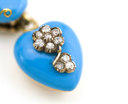 Antique Victorian Blue Enamel and Old Cut Diamond Snake Necklace; with blue enamel and diamond heart mourning pendant locket, 1.86 carat total, 18ct yellow gold, Circa 1860s.