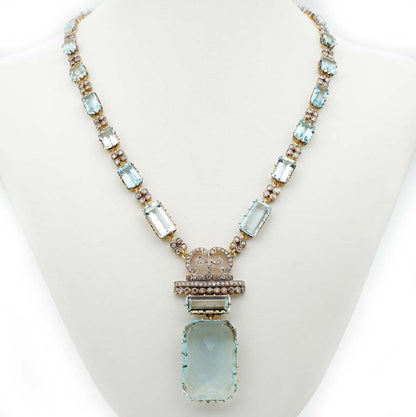 Vintage Retro 49cts Aquamarine and 4.25ct Diamond Necklace