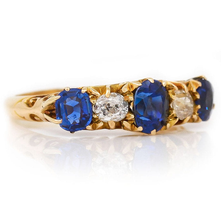 Antique Edwardian Sapphire and Diamond Five Stone Ring