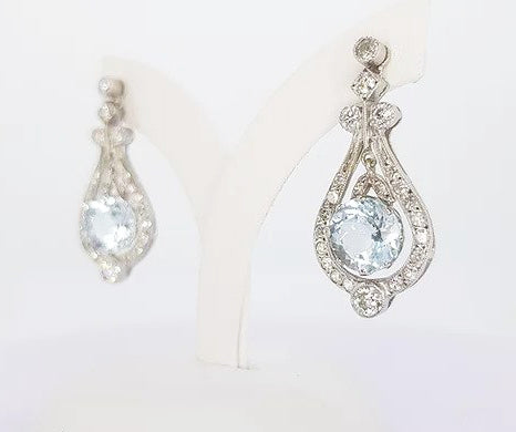 Art Deco Style 4ct Aquamarine and Diamond Drop Earrings, in 18ct white gold