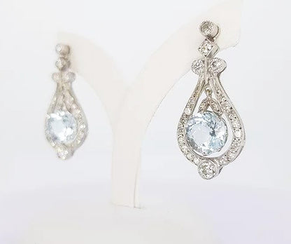 Art Deco Style 4ct Aquamarine and Diamond Drop Earrings, in 18ct white gold