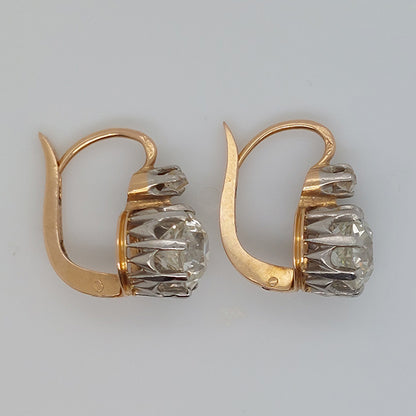 Antique French Old Cut Diamond Solitaire Drop Earrings, 3.20 carats