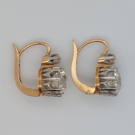 Antique French Old Cut Diamond Solitaire Drop Earrings, 3.20 carats