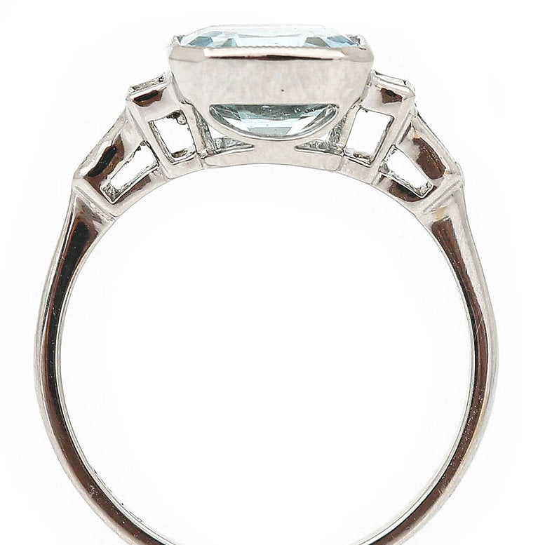 2.17ct Octagonal Aquamarine and Baguette Diamond Dress Ring
