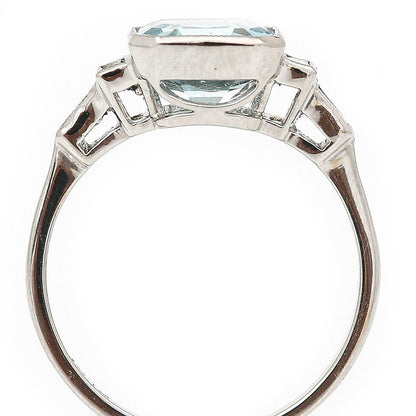2.17ct Octagonal Aquamarine and Baguette Diamond Dress Ring