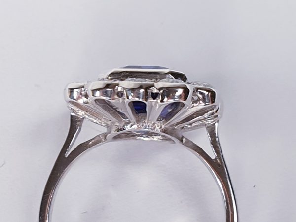 Tanzanite and Diamond Cluster Ring, Rectangular Emerald Cut 4 carats