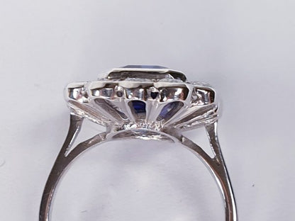 Tanzanite and Diamond Cluster Ring, Rectangular Emerald Cut 4 carats