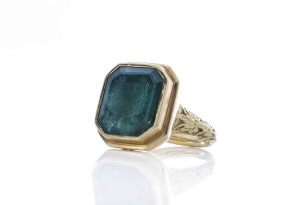 Antique 18th century Gents Large Glove 40.00ct Emerald Seal Ring, Brandenburg Coat of Arms, Prussia, 1701, tests as 22ct gold