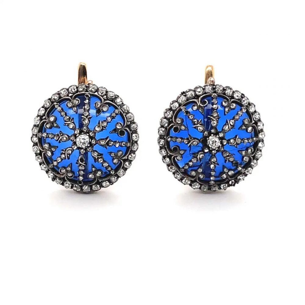 Antique Victorian Blue Glass and Diamond Demi Parure