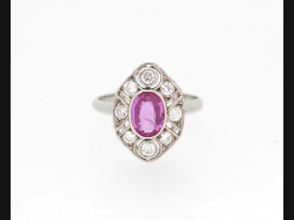 Vintage Pink Sapphire and Diamond Ring, 18ct White Gold