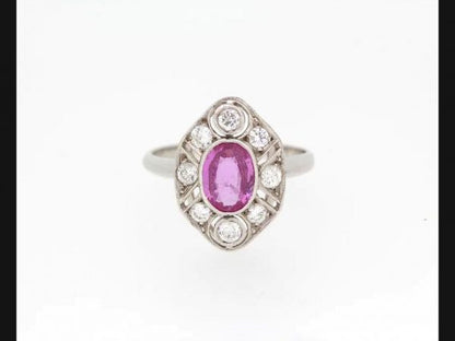 Vintage Pink Sapphire and Diamond Ring, 18ct White Gold