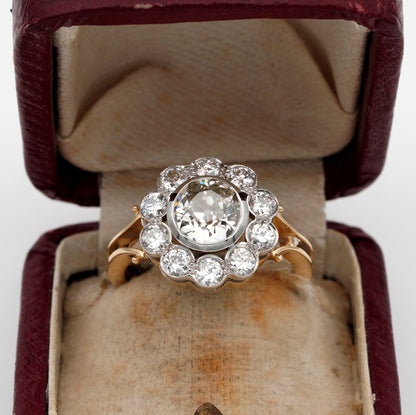 Edwardian Antique Diamond Floral Cluster Engagement Ring, 3.10 carat total