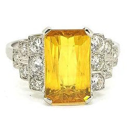 4ct Yellow Sapphire Ring with Stepped Diamond Shoulders in Platinum