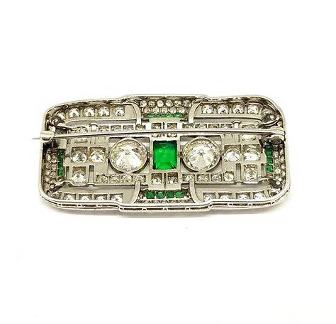 Early Art Deco Diamond and Emerald Brooch, 3.00 carats